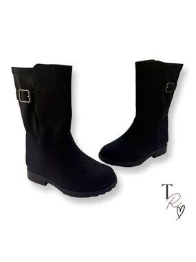 Stride Rite Willow Girls Black Mid-Calf Black Suede Side Zip Boots Size 8 M